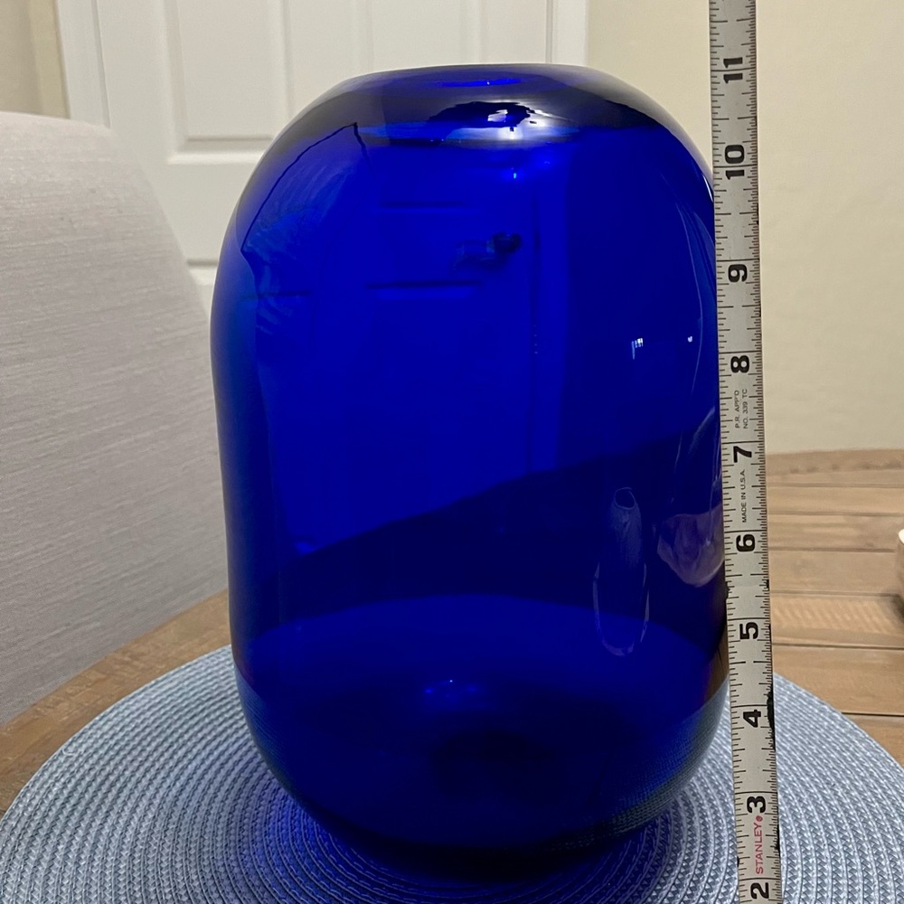 Blenko Don Shepherd Sapphire Blue Pill Vase 8016 Art Glass Approx 11” to 11.25” - Picture 6 of 16